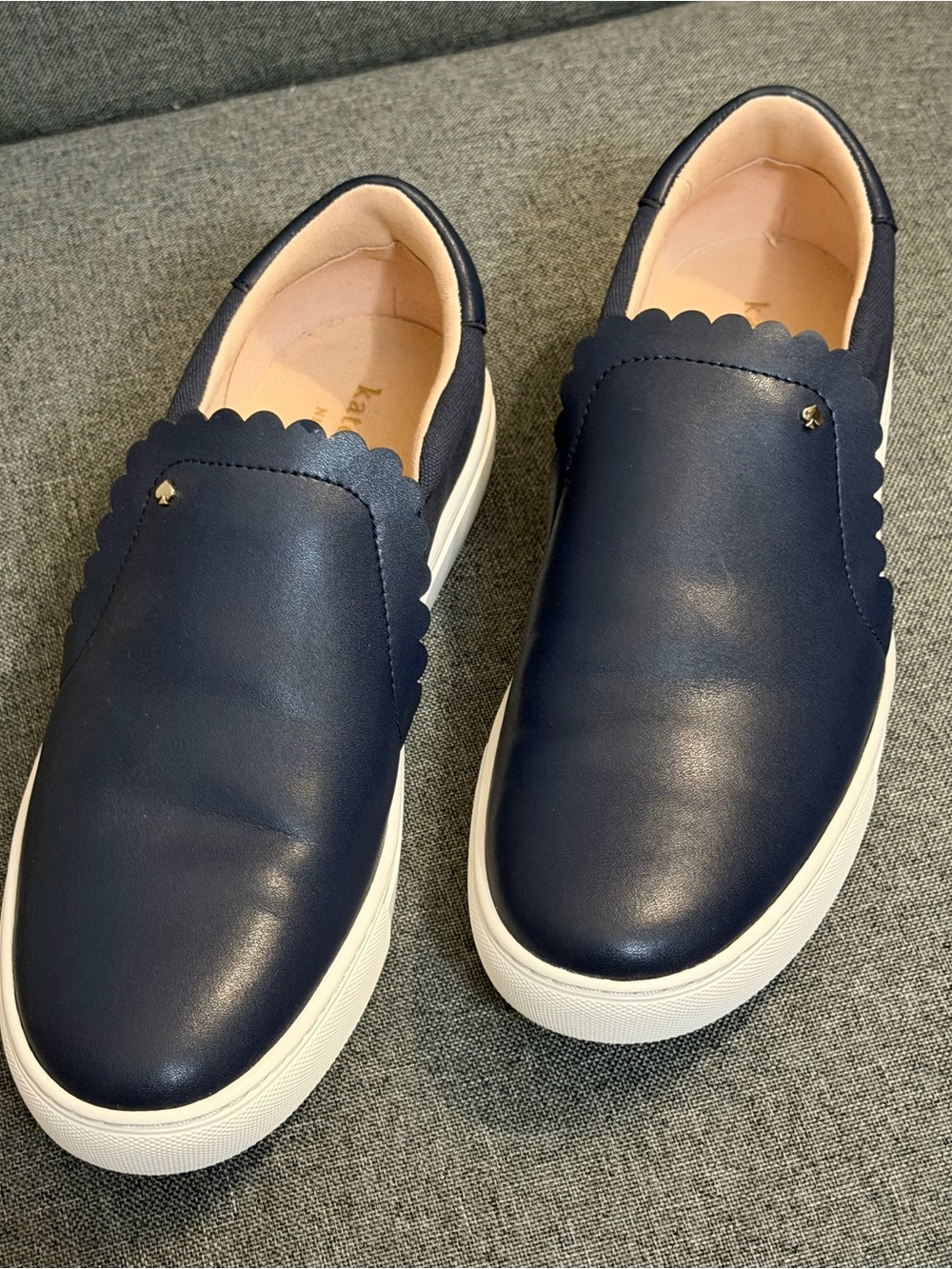 Women’s Navy Slip-On Sneakers  - Scalloped Detail